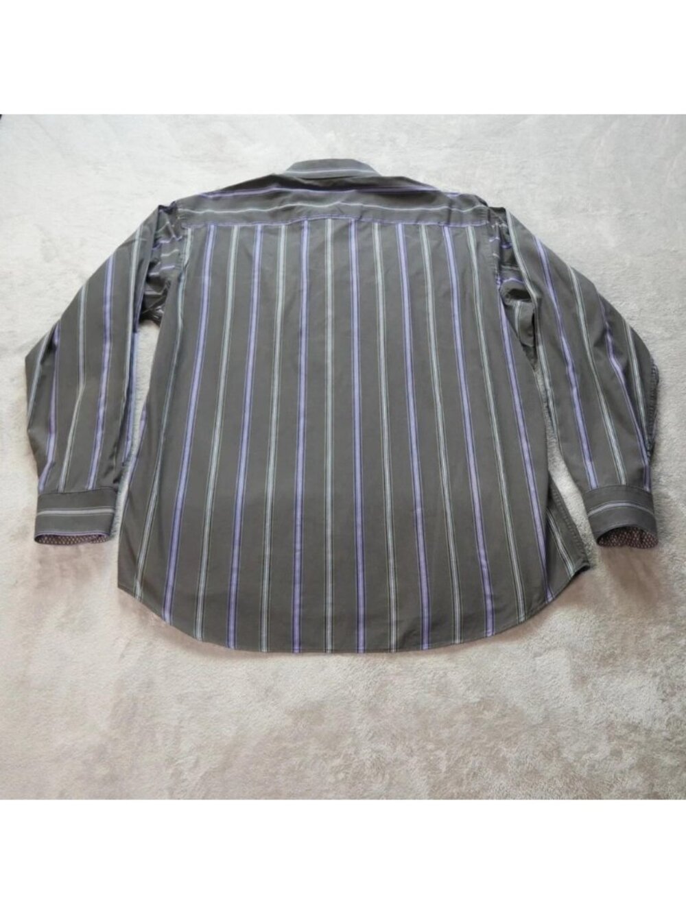 Bugatchi Uomo Men's Large Black Purple Striped Button Up Shirt Cotton - Picture 4 of 13